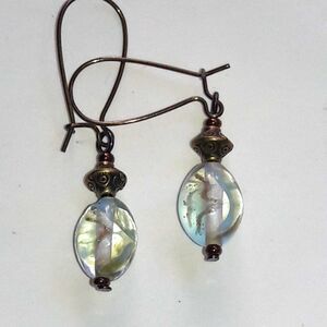 Crystalline Glass Antique Bronze SemiHoops Hidden Meaning earrings Organic  487■
